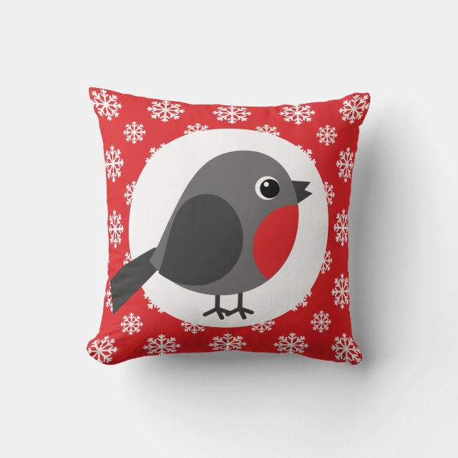 Kerstmis / Winter Robin Sneeuwvlokken Rood Kussen (Voorkant)