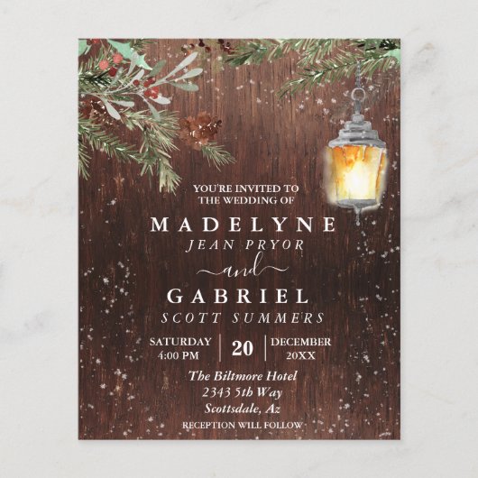 Kerstmis Winter Rustieke Dennenboom Houten Bruilof (Voorkant)