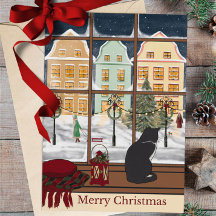 Kerstmis Winter Scene Kat Wenskaart