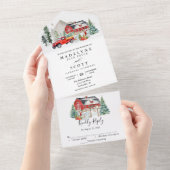 Kerstmis Winter Sneeuw Schuur Landelijk Huwelijk All In One Uitnodiging (Afscheurbaar)