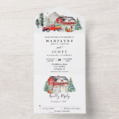 Kerstmis Winter Sneeuw Schuur Landelijk Huwelijk All In One Uitnodiging (Binnen)