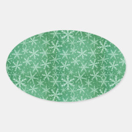 Kerstmis Winter Sneeuw Sneeuwvlokken Dalen Groen Ovale Sticker
