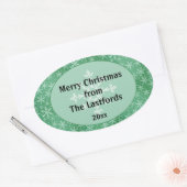 Kerstmis Winter Sneeuw Sneeuwvlokken Vallend Groen Ovale Sticker (Envelop)