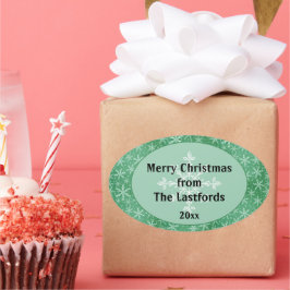 Kerstmis Winter Sneeuw Sneeuwvlokken Vallend Groen Ovale Sticker