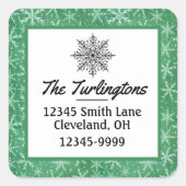 Kerstmis Winter Sneeuw Sneeuwvlokken Vallend Groen Vierkante Sticker (Voorkant)