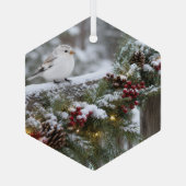 Kerstmis Winter Sneeuwvink Glas Ornament (Achterkant)