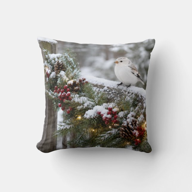 Kerstmis Winter Sneeuwvink  Kussen (Voorkant)