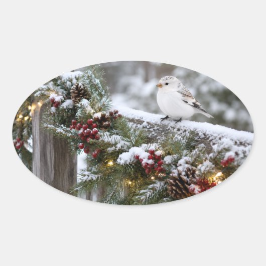 Kerstmis Winter Sneeuwvink Ovale Sticker (Voorkant)