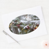 Kerstmis Winter Sneeuwvink Ovale Sticker (Envelop)