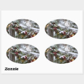 Kerstmis Winter Sneeuwvink Ovale Sticker (Vel)