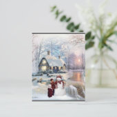 Kerstmis: Winter Snowman Scene Briefkaart (Staand voorkant)