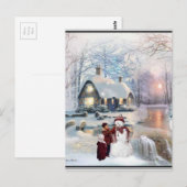 Kerstmis: Winter Snowman Scene Briefkaart (Voorkant / Achterkant)