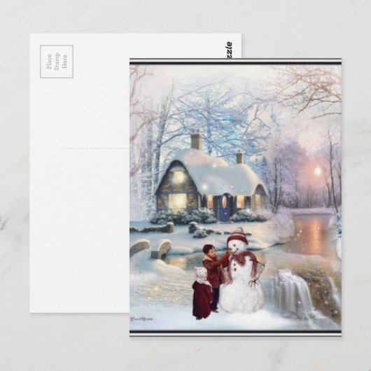 Kerstmis: Winter Snowman Scene Briefkaart (Voorkant / Achterkant)