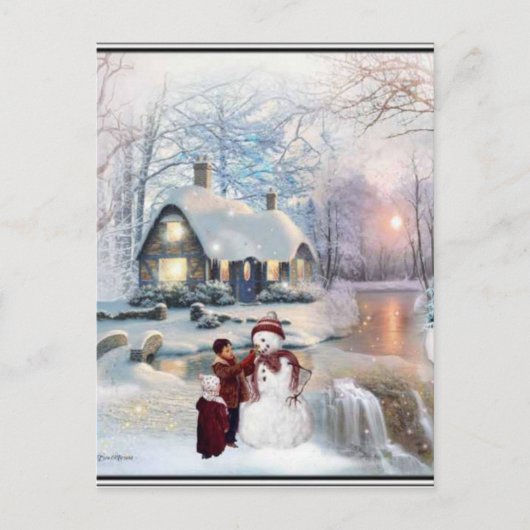 Kerstmis: Winter Snowman Scene Briefkaart (Voorkant)