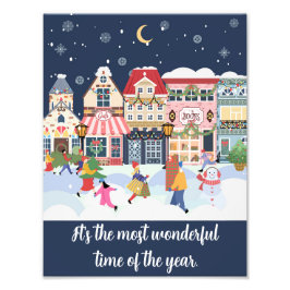 Kerstmis Winter Town Village citaat Foto Afdruk