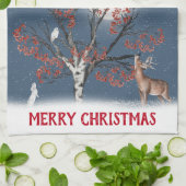 Kerstmis Winter Wilde Dieren met Maan Theedoek (Gevouwen)