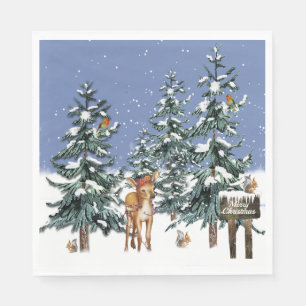 Kerstmis Winter Wonderland Herten Dennenbomen Servet