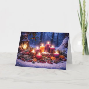 Kerstmis Winter Zonnewende Kaarsen en Lantaarn Sne Kaart