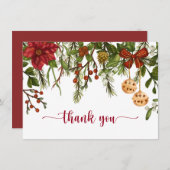 Kerstmis, Winterbessen, Kerstmis Holly Dank u Bedankkaart (Voorkant / Achterkant)