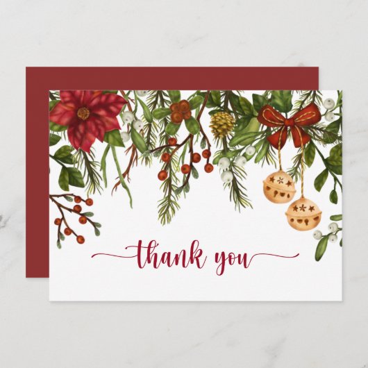 Kerstmis, Winterbessen, Kerstmis Holly Dank u Bedankkaart (Voorkant / Achterkant)