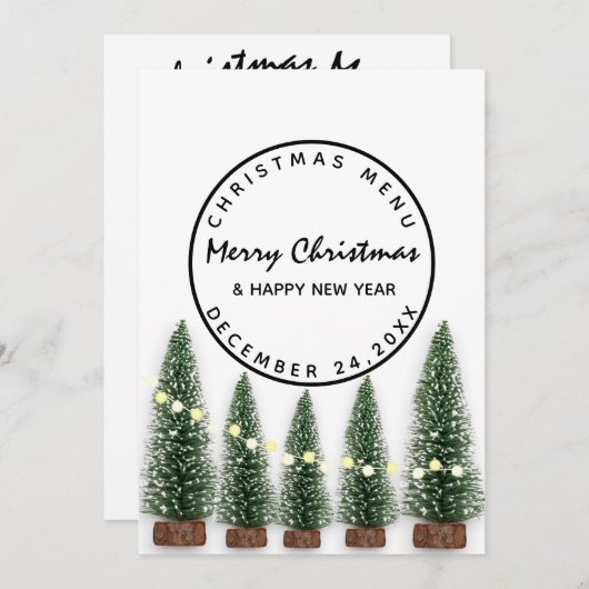 Kerstmis winterfeestdag lichte groene boom menu (Voorkant / Achterkant)