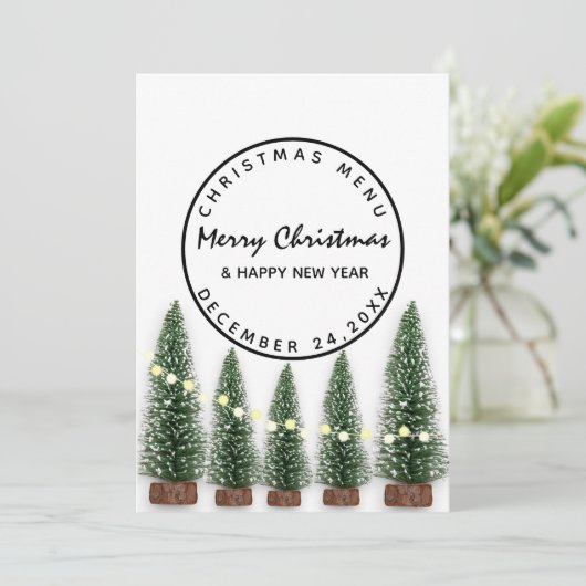 Kerstmis winterfeestdag lichte groene boom menu (Staand voorkant)