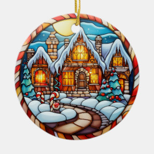 Kerstmis winterhuis gebrandschilderd glas stijl keramisch ornament