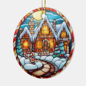 Kerstmis winterhuis gebrandschilderd glas stijl keramisch ornament (Links)
