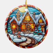 Kerstmis winterhuis gebrandschilderd glas stijl keramisch ornament (Achterkant)