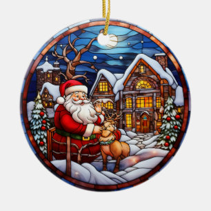 Kerstmis winterhuis gebrandschilderd glas stijl keramisch ornament