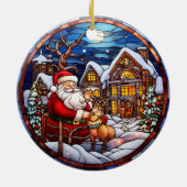 Kerstmis winterhuis gebrandschilderd glas stijl keramisch ornament (Achterkant)