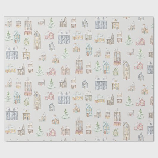 Kerstmis Winterhuizen Inpakpapier (Vlak)