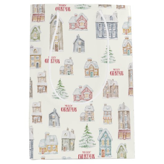 Kerstmis Winterhuizen Inpakpapier Medium Cadeauzakje (Voorkant)