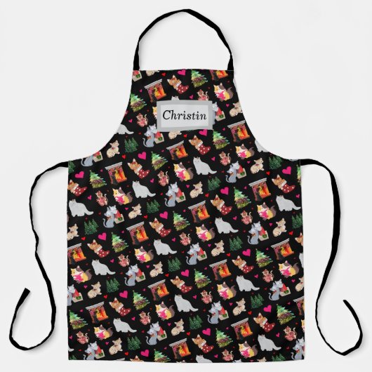 Kerstmis Winterkattenfeestdag Schort (Voorkant)