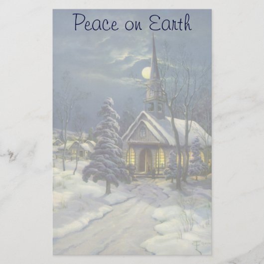 Kerstmis, winterkerk in sneeuw met maan briefpapier (Voorkant)