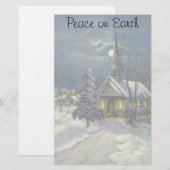 Kerstmis, winterkerk in sneeuw met maan briefpapier (Voorkant / Achterkant)