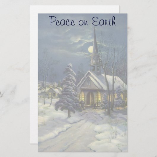 Kerstmis, winterkerk in sneeuw met maan briefpapier (Voorkant / Achterkant)