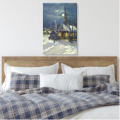 Kerstmis, winterkerk in sneeuw met maan canvas afdruk (Insitu (Slaapkamer))