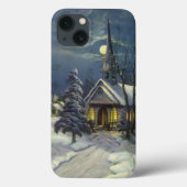 Kerstmis, winterkerk in sneeuw met maan Case-Mate iPhone case (Achterkant)