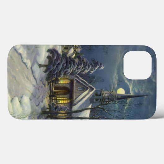 Kerstmis, winterkerk in sneeuw met maan Case-Mate iPhone case (Achterkant (horizontaal))