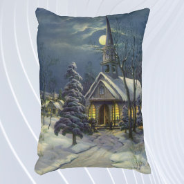 Kerstmis, winterkerk in sneeuw met maan decoratief kussen