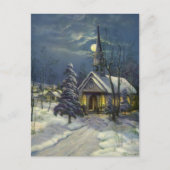 Kerstmis, winterkerk in sneeuw met maan feestdagenkaart (Voorkant)