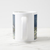 Kerstmis, winterkerk in sneeuw met maan grote koffiekop (Achterkant)