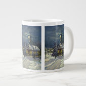 Kerstmis, winterkerk in sneeuw met maan grote koffiekop (Voorkant rechts)