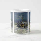 Kerstmis, winterkerk in sneeuw met maan grote koffiekop (Voorkant)