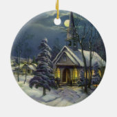 Kerstmis, winterkerk in sneeuw met maan keramisch ornament (Achterkant)