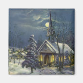 Kerstmis, winterkerk in sneeuw met maan magneet (Voorkant)