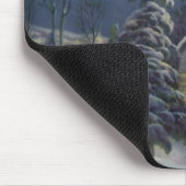 Kerstmis, winterkerk in sneeuw met maan muismat (Hoek)