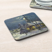 Kerstmis, winterkerk in sneeuw met maan onderzetter (Linkerzijde)