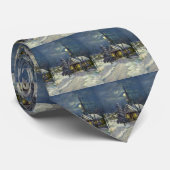 Kerstmis, winterkerk in sneeuw met maan stropdas (Opgerold)